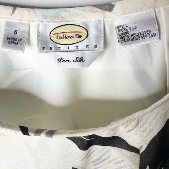 TALBOTS Skirt Women 6P Cream Black Floral 100% Silk Midi Flowy Lined NWOT - Picture 2 of 6